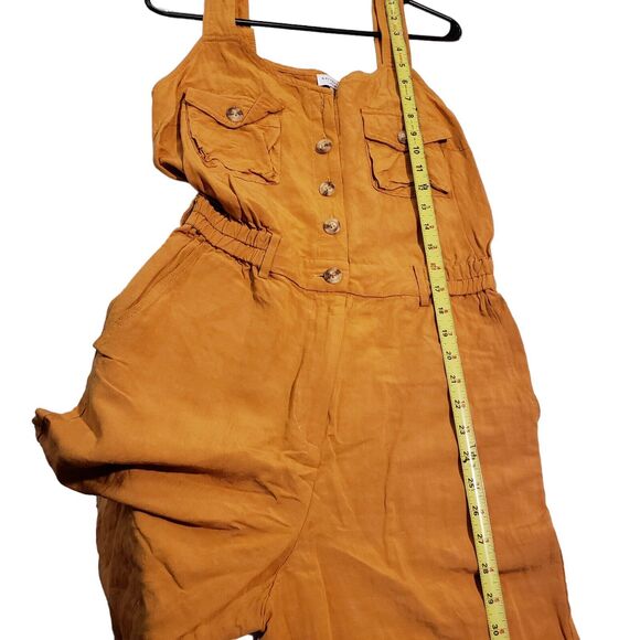 Current Air Womens Sleeveless Jumpsuit Size S Square Neck Smocked Pockets Orange - Picture 13 of 14